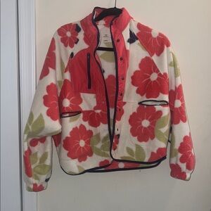 Thread & Supply Coral and Cream Floral Teddy Jacket